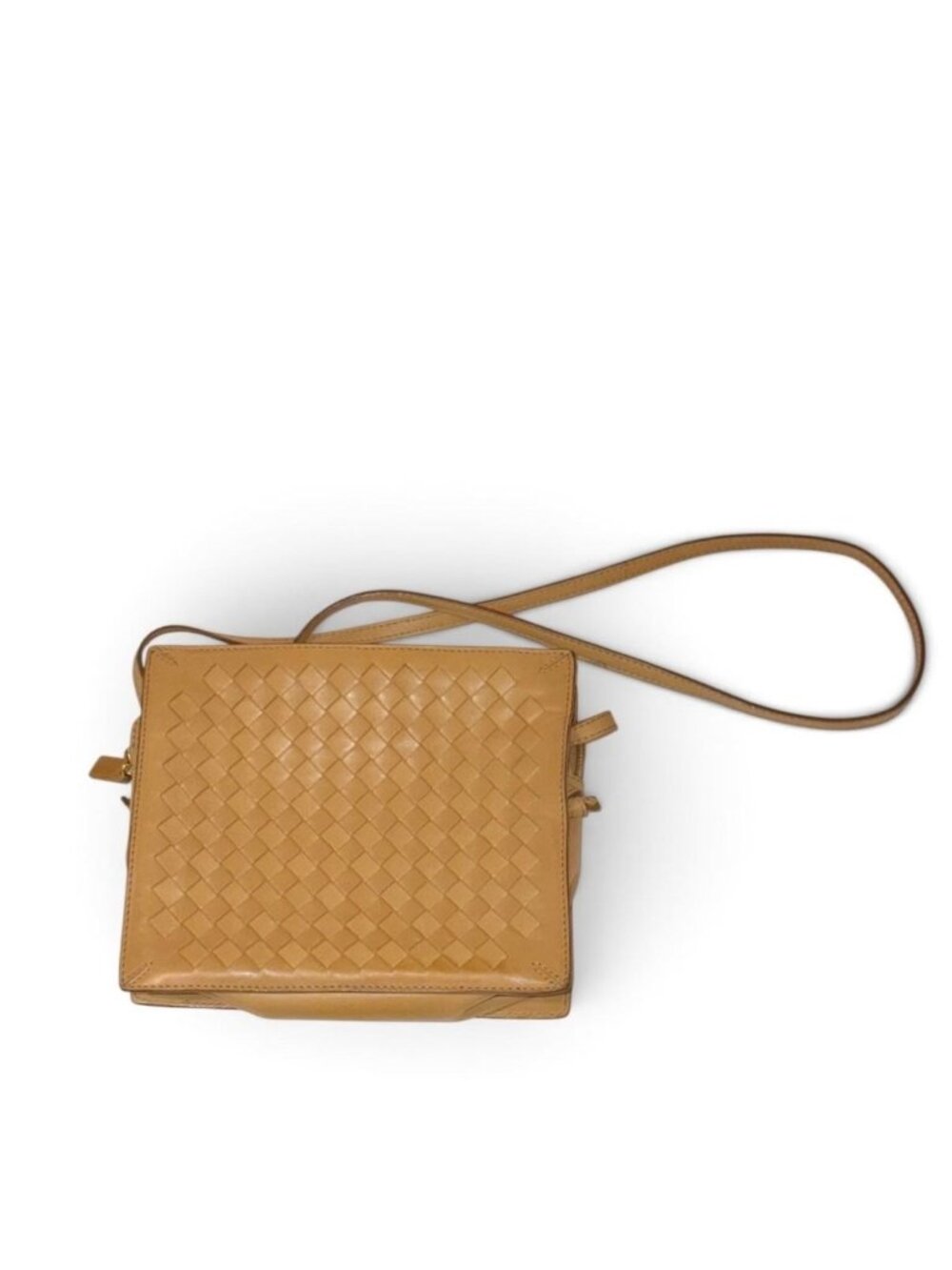 Bottega Veneta Tan Intrecciato Woven Leather Crossbody Shoulder Bag Italy